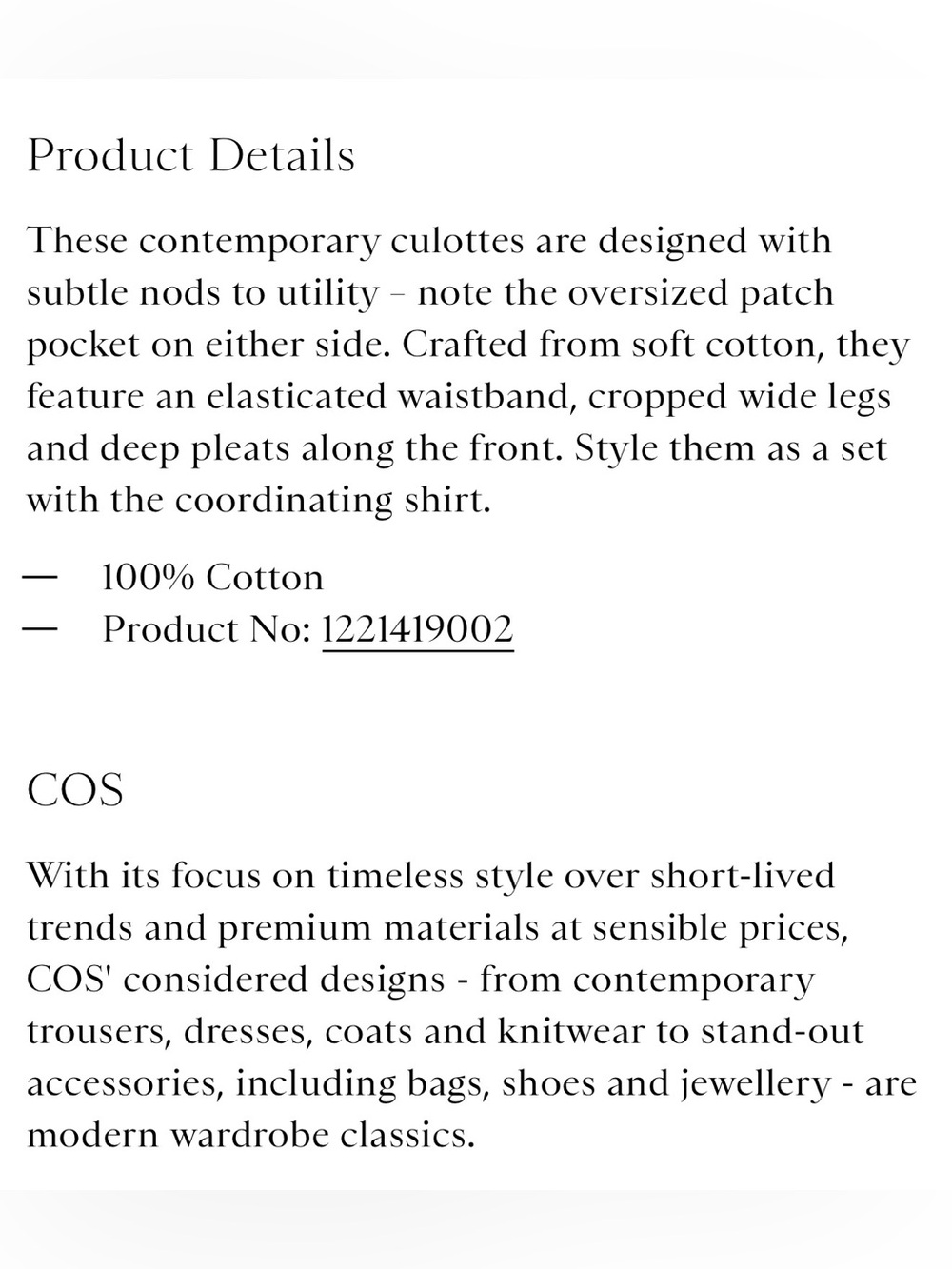 COS Elasticized Pleated Culottes White Cotton - Picture 8 of 17
